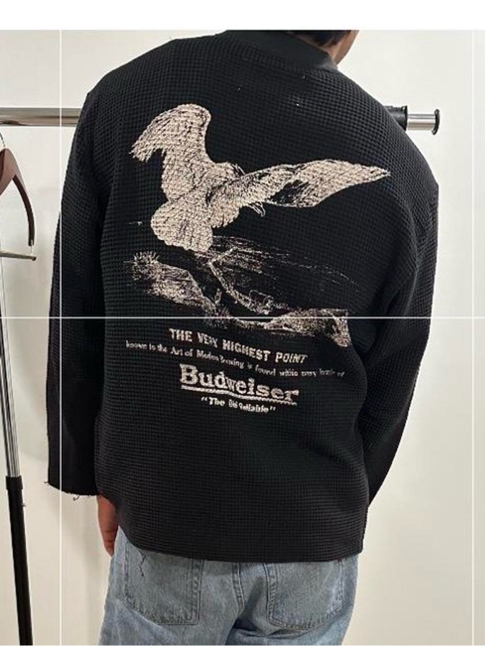 Budweiser Black Crewneck Sweater with Cream Graphic Back